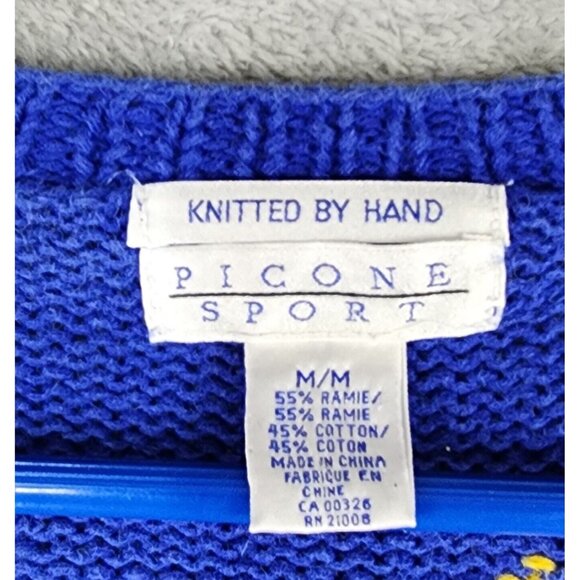 Picone Sport Sweater Womens Medium Blue Embroidered Hand Knit Vintage Cardigan - Picture 3 of 9